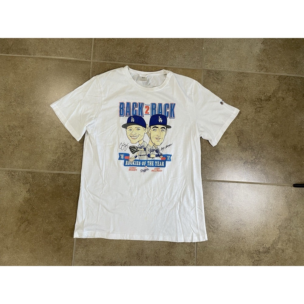 Mens Sz M Back To Back LA Dodgers Rookies of the Year '16 '17 T-Shirt Caricature